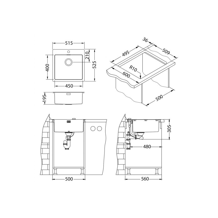 ALVEUS 1106867 - Kitchen sink PURE 52,5x51,5 cm monarch gold