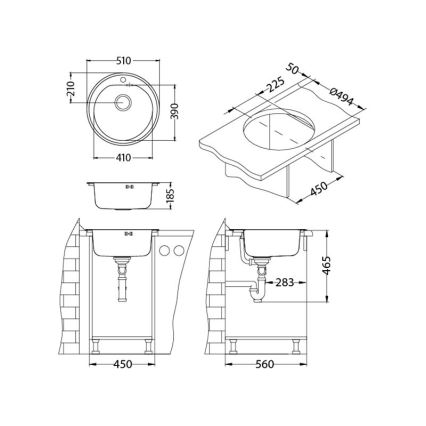 ALVEUS 1116756 - Kitchen sink FORM d. 51 cm matte steel/satin, depth 18,5 cm