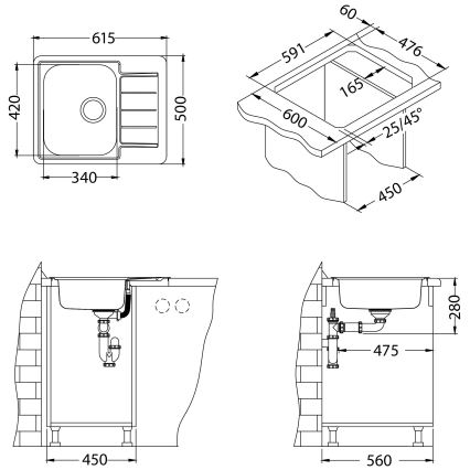 ALVEUS 1125356 - Kitchen sink LINE 61,5x50 cm matte steel/satin