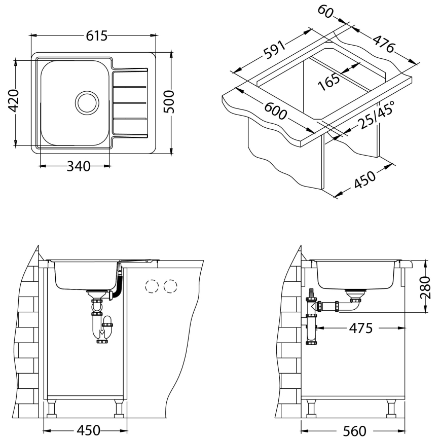 ALVEUS 1125356 - Kitchen sink LINE 61,5x50 cm matte steel/satin