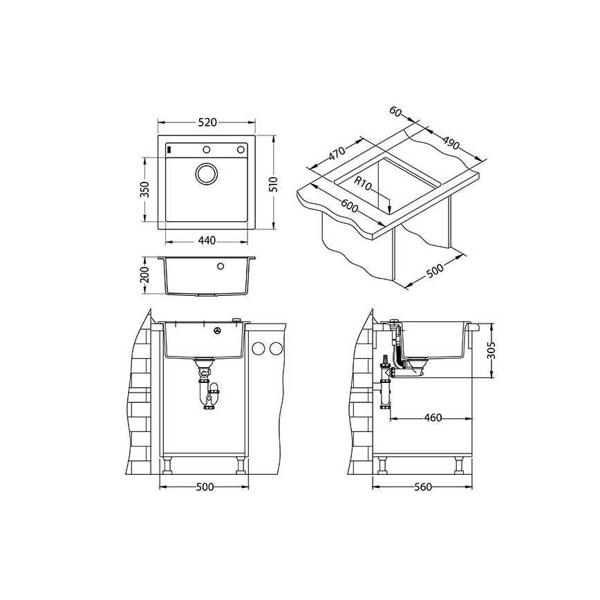ALVEUS 1128395 - Kitchen sink FORMIC 52x51 cm granite/white