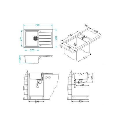 ALVEUS 1132022 - Kitchen sink CADIT 79x50 cm granite/white