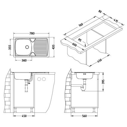 ALVEUS 1136534 - Kitchen sink BASIC 78x43,5 cm matte steel/satin, small drain