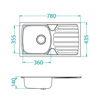 ALVEUS 1136539 - BASIC kitchen sink 78 x 43.5 cm, satin-finish stainless steel, large drain