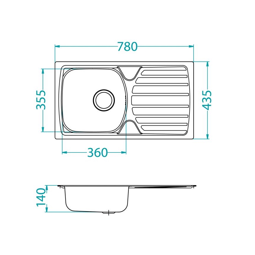 ALVEUS 1136539 - BASIC kitchen sink 78 x 43.5 cm, satin-finish stainless steel, large drain