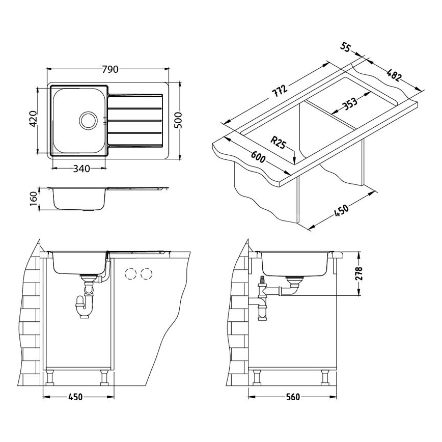 ALVEUS 1136608 - Kitchen sink LINE 79x50 cm stainless steel/satin, without eccentric