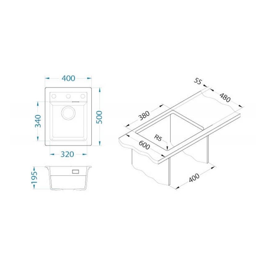 ALVEUS 1139079 - Kitchen sink ATROX 50x40 cm granite/white