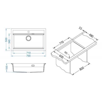 ALVEUS 1140443 - Kitchen sink ATROX 79x50 cm granite/white