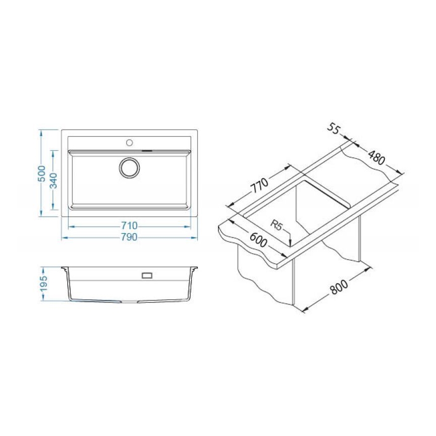 ALVEUS 1140443 - Kitchen sink ATROX 79x50 cm granite/white