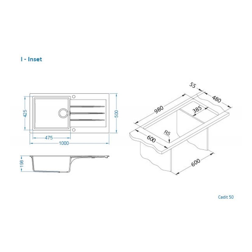 ALVEUS 1140594 - Kitchen sink CADIT 100x50 cm granite/white