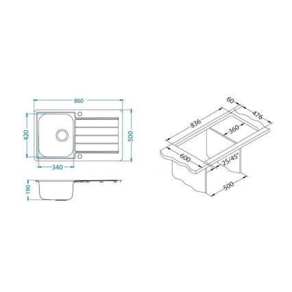 ALVEUS 1144640 - Kitchen sink LINE 86x50 cm matte steel/satin, without eccentric