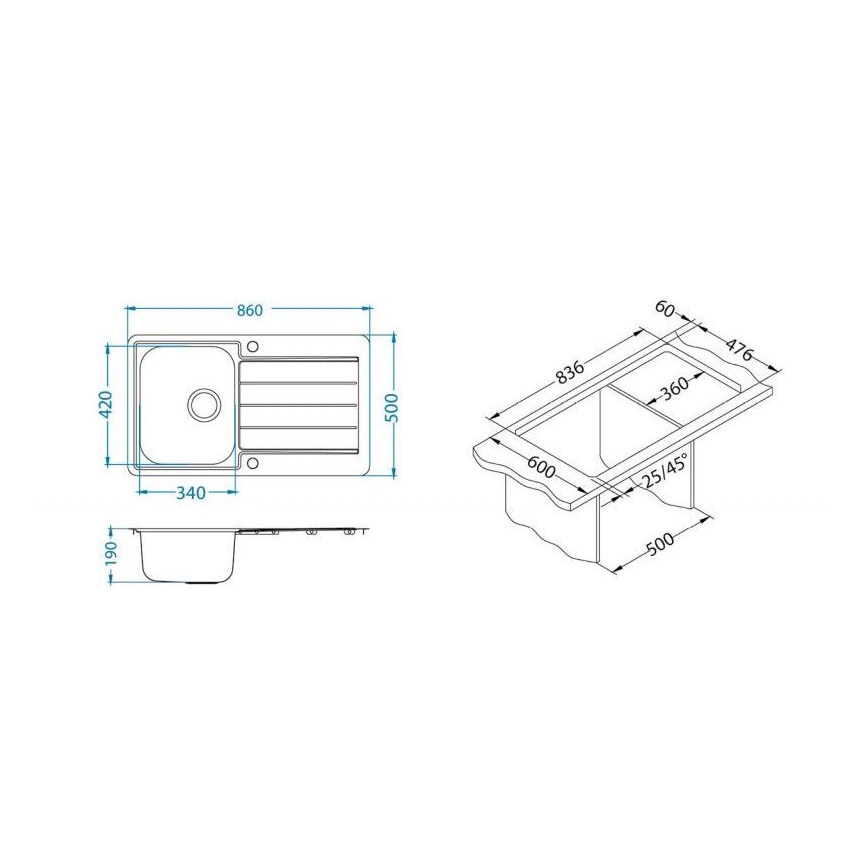 ALVEUS 1144640 - Kitchen sink LINE 86x50 cm matte steel/satin, without eccentric
