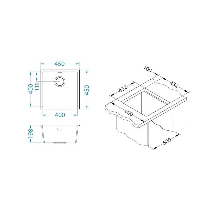 ALVEUS 1150044 - Kitchen sink OMNI 45x45 cm granite/white