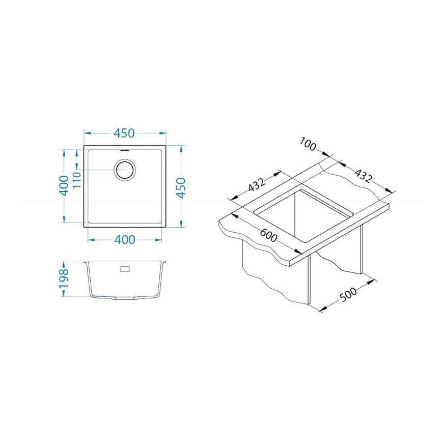 ALVEUS 1150047 - Kitchen sink OMNI 45x45 cm granite/beige