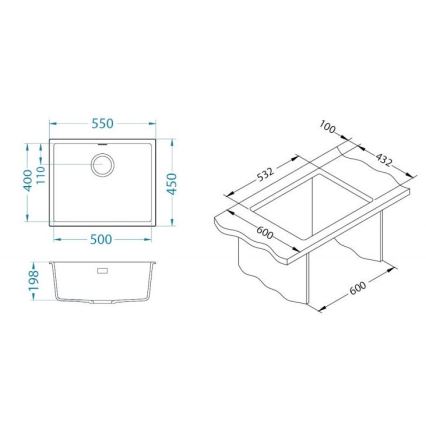 ALVEUS 1150051 - OMNI Kitchen Sink 55 x 45 cm, Granite/White