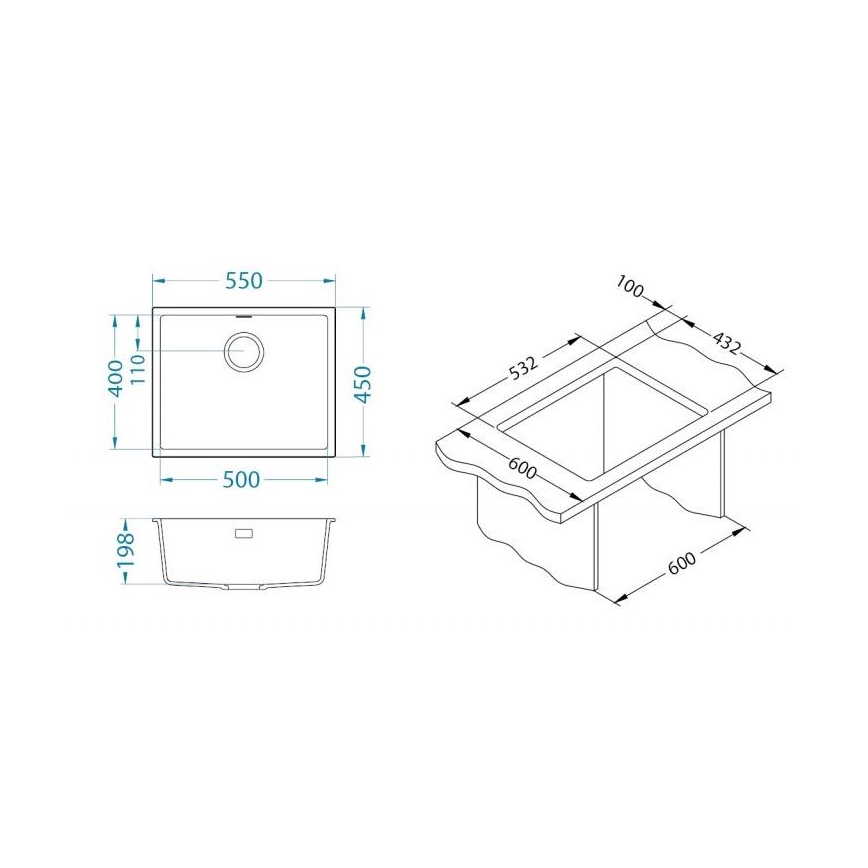ALVEUS 1150051 - OMNI Kitchen Sink 55 x 45 cm, Granite/White
