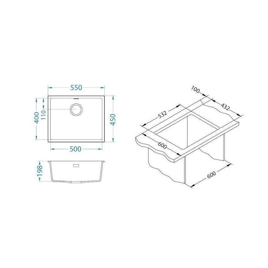 ALVEUS 1150057 - OMNI Kitchen Sink 55 x 45 cm Granite/Black