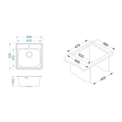 ALVEUS 1151258 - Kitchen sink MORE 50x49 cm matte steel/satin