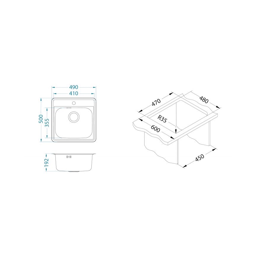 ALVEUS 1151258 - Kitchen sink MORE 50x49 cm matte steel/satin