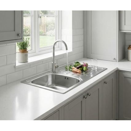 ALVEUS - BASIC kitchen sink 78x43,5 cm stainless steel/satin + VIOLA 36,7 cm brushed stainless steel sink faucet