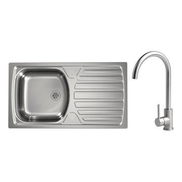 ALVEUS - BASIC kitchen sink 78x43,5 cm stainless steel/satin + VIOLA 36,7 cm brushed stainless steel sink faucet
