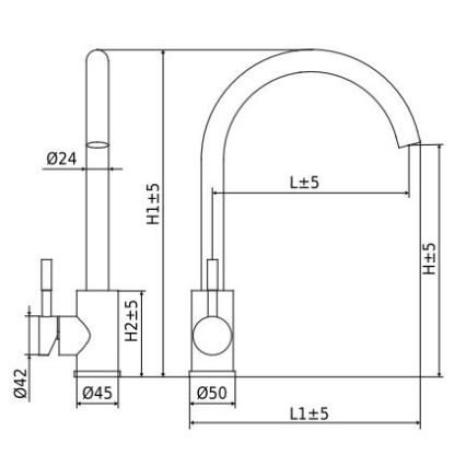 ALVEUS ES3508A - VIOLA 36.7 cm stainless steel kitchen mixer tap