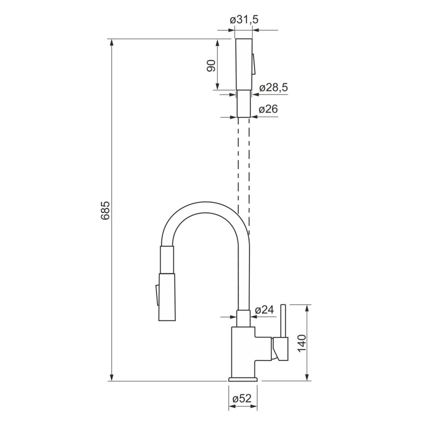 ALVEUS KI112111 - Sink tap with flexible arm and sprayer BEA 47 cm shiny chrome/black