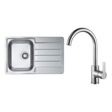 ALVEUS SET0026 - Kitchen Sink LINE 79x50 cm + TONIA Faucet 29.5 cm Satin/Glossy Chrome