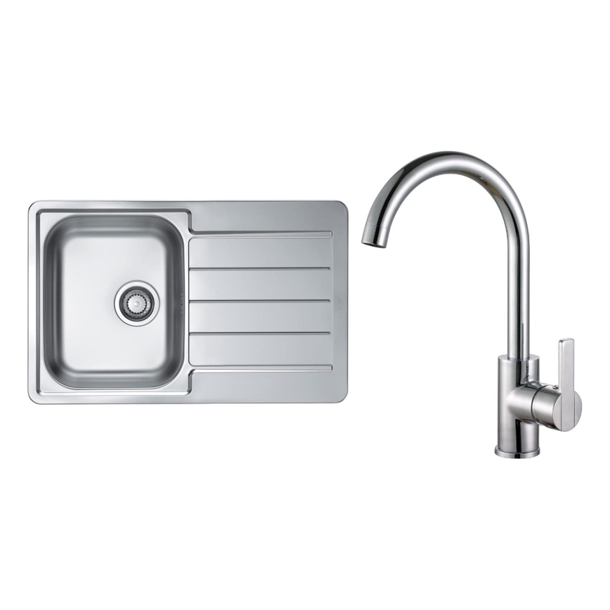 ALVEUS SET0026 - LINE kitchen sink 79 x 50 cm + TONIA 29.5 cm sink faucet, satin/polished chrome