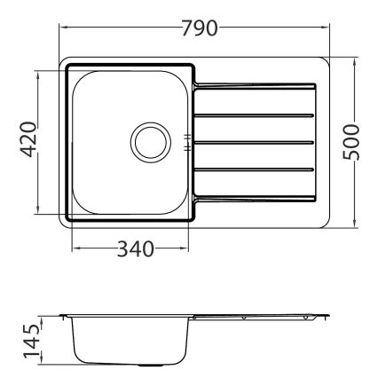 ALVEUS SET0026 - LINE kitchen sink 79 x 50 cm + TONIA 29.5 cm sink faucet, satin/polished chrome