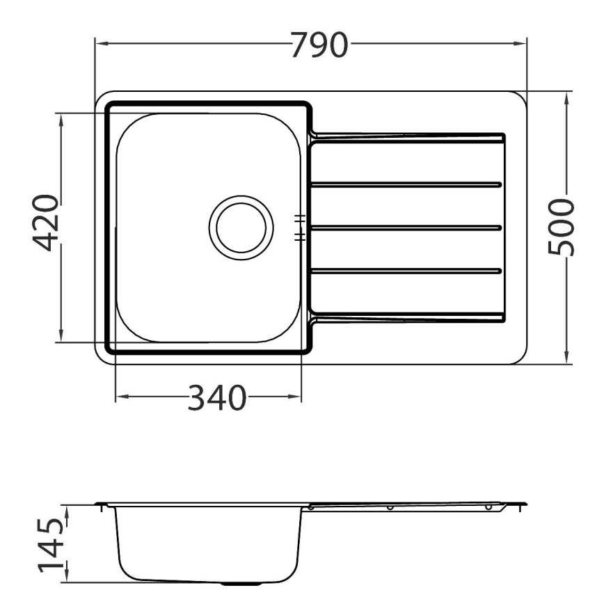 ALVEUS SET0026 - LINE kitchen sink 79 x 50 cm + TONIA 29.5 cm sink faucet, satin/polished chrome