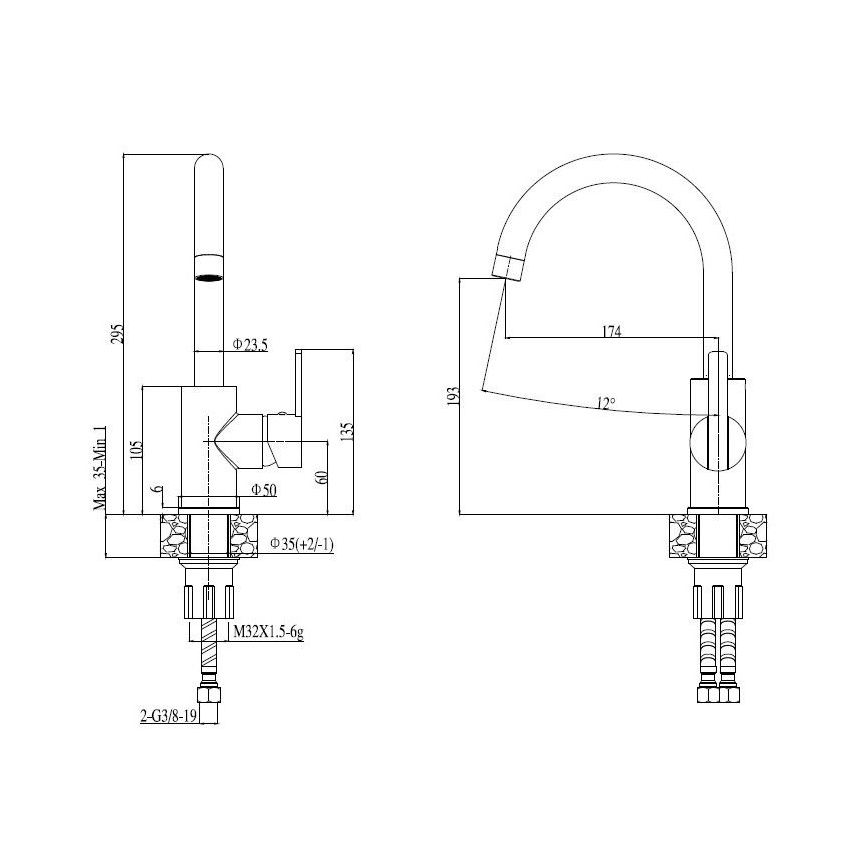 ALVEUS SET0026 - LINE kitchen sink 79 x 50 cm + TONIA 29.5 cm sink faucet, satin/polished chrome