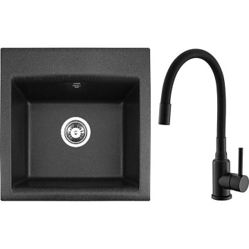 ALVEUS SETA23193 - Kitchen Sink ATROX 50x50 cm + Sink Tap with Flexible Arm MINTAS 34 cm granite/matt black