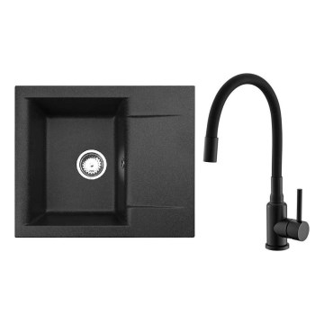 ALVEUS SETA23197 - Kitchen sink CADIT 59x50 cm + faucet with flexible spout MINTAS 34 cm granite/matte black