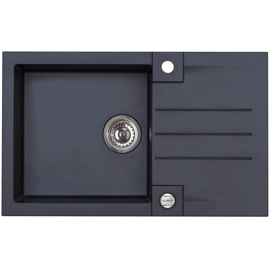 ALVEUS SETA23201 - Kitchen sink ROCK 78x48 cm + faucet with flexible arm MINTAS 34 cm granite/matte black