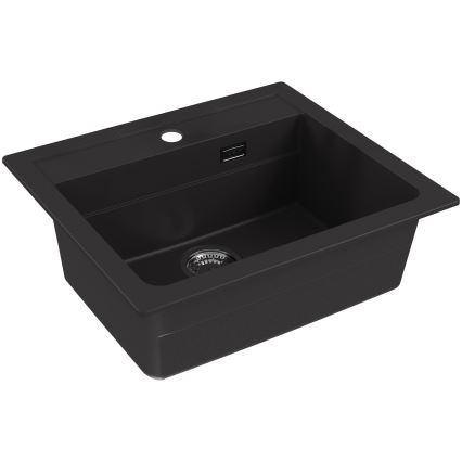 ALVEUS SETA23228 - ATROX kitchen sink 59x50 cm + MINTAS 34 cm sink faucet with flexible spout, granite composite/matte black