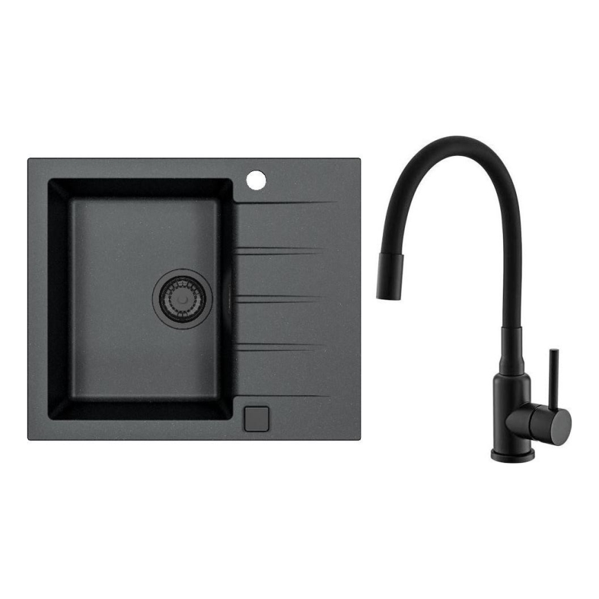 ALVEUS SETA23230 - CADIT kitchen sink 59x50 cm + MINTAS sink mixer with 34 cm flexible spout granite/matte black