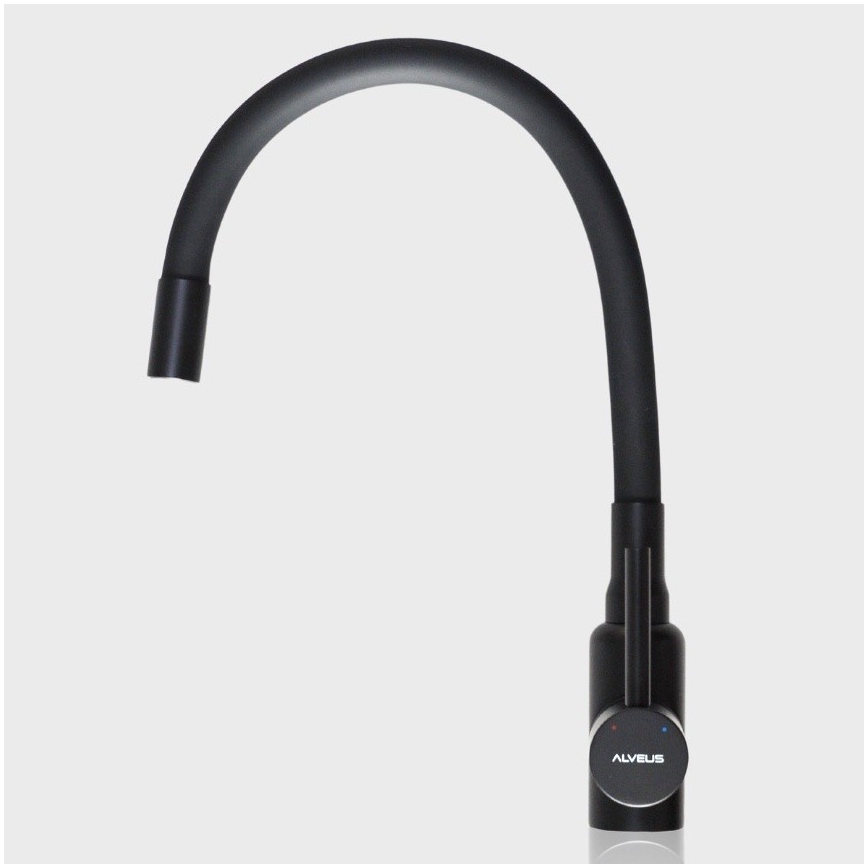 ALVEUS SETA23230 - CADIT kitchen sink 59x50 cm + MINTAS sink mixer with 34 cm flexible spout granite/matte black