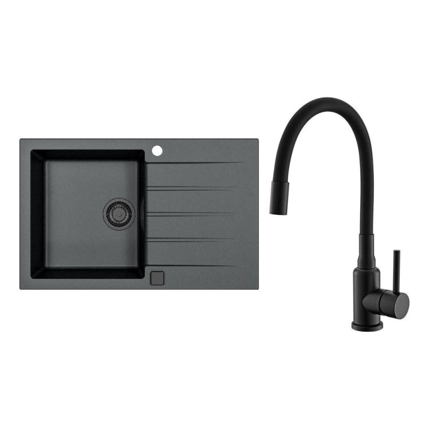 ALVEUS SETA23231 - Kitchen sink CADIT 79x50 cm + faucet with flexible arm MINTAS 34 cm granite/matte black
