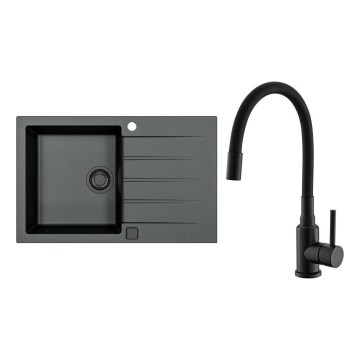 ALVEUS SETA23231 - Kitchen Sink CADIT 79x50 cm + MINTAS Sink Tap with Flexible Spout 34 cm Granite/Matt Black