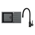 ALVEUS SETA23232 - CADIT 86 x 50 cm kitchen sink + MINTAS 34 cm sink faucet with flexible spout, granite/matte black