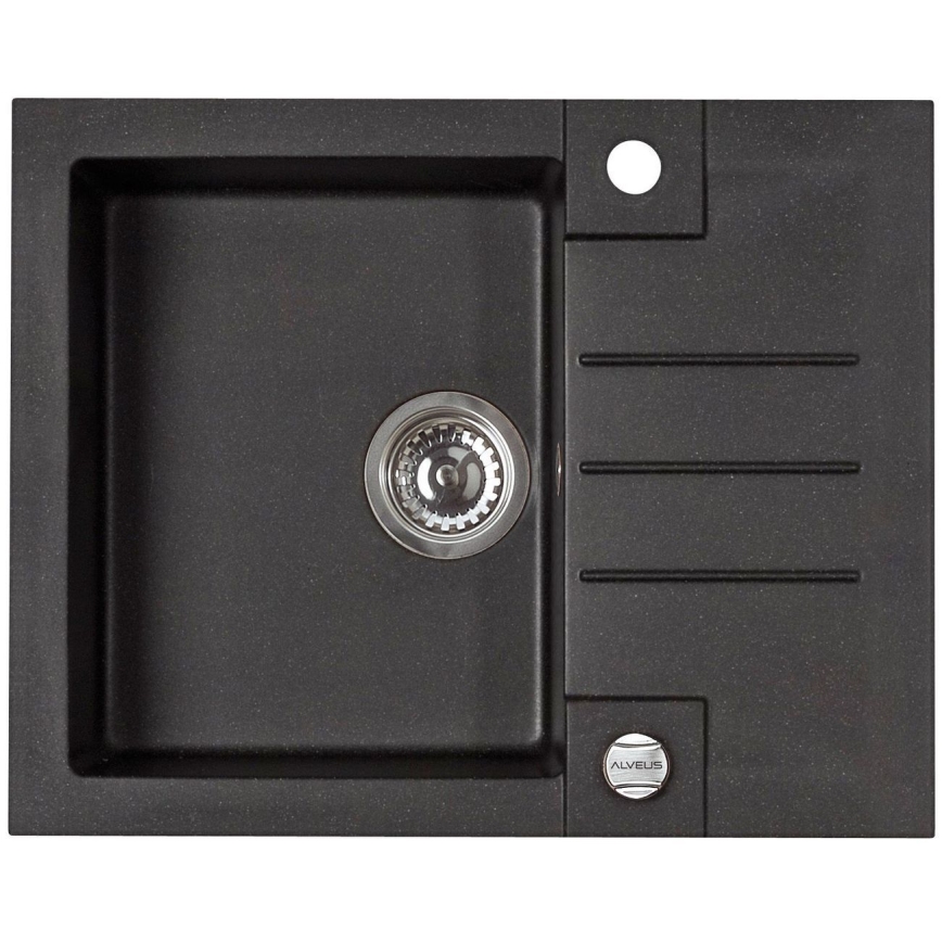 ALVEUS SETA23236 - ROCK kitchen sink 59.5 x 47.5 cm + MINTAS 34 cm sink faucet with flexible spout, granite/matte black