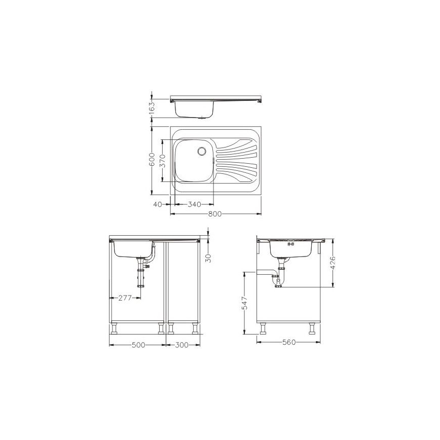 ALVEUS SETA24019 - CLASSIC kitchen sink 80x60 cm + MINTAS 34 cm sink faucet with flexible spout, stainless steel/black