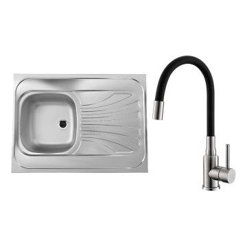 ALVEUS SETA24019 - Kitchen sink CLASSIC 80x60 cm + faucet with flexible arm MINTAS 34 cm brushed stainless steel/black