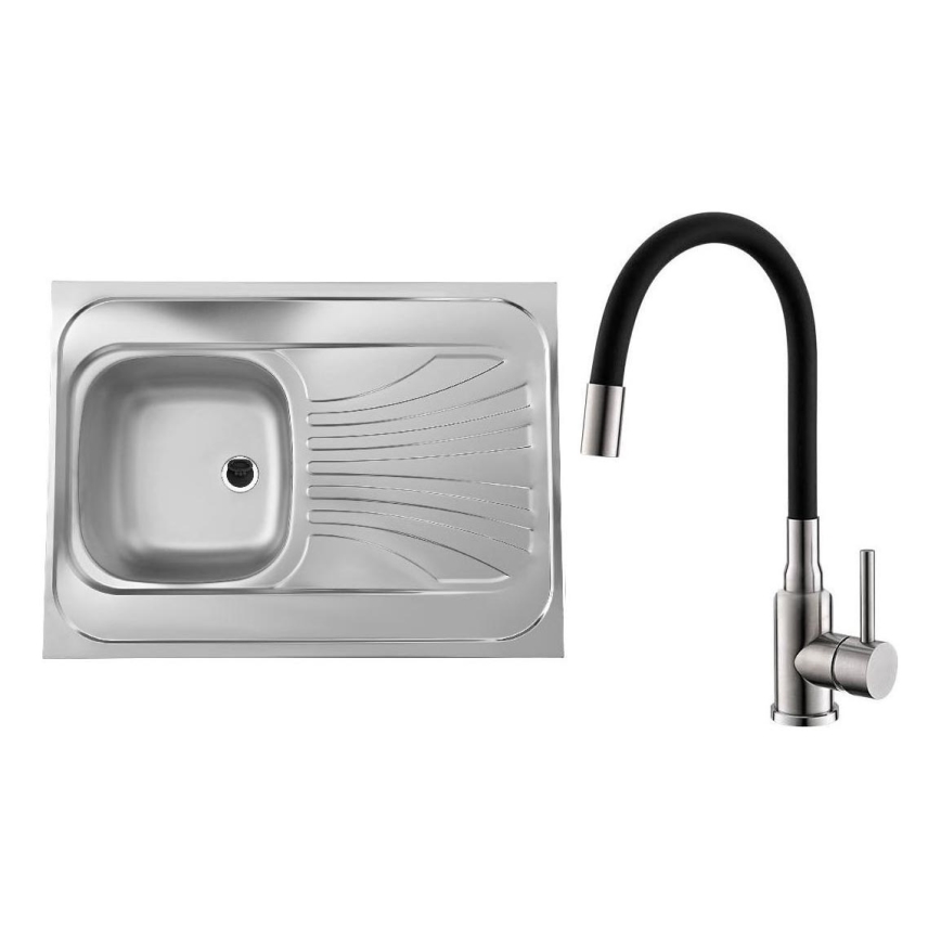 ALVEUS SETA24019 - Kitchen sink CLASSIC 80x60 cm + faucet with flexible arm MINTAS 34 cm brushed stainless steel/black