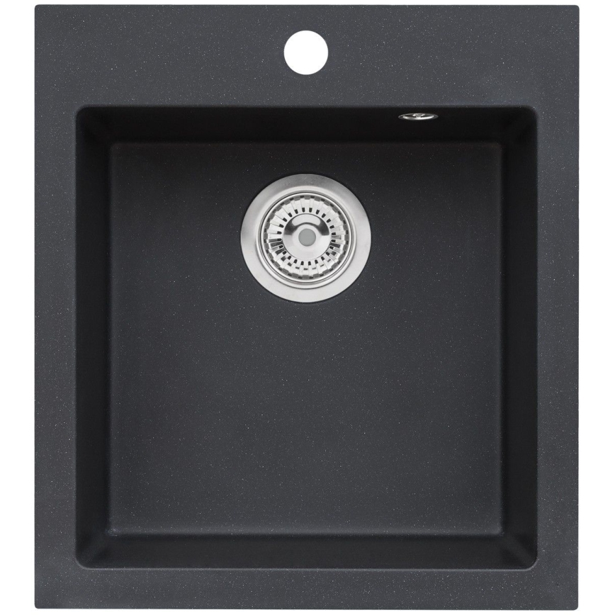 ALVEUS SETA737 - Kitchen sink CORTINA 50x45 cm + sink mixer with flexible spout TONIA 29,5 cm granite/matte black