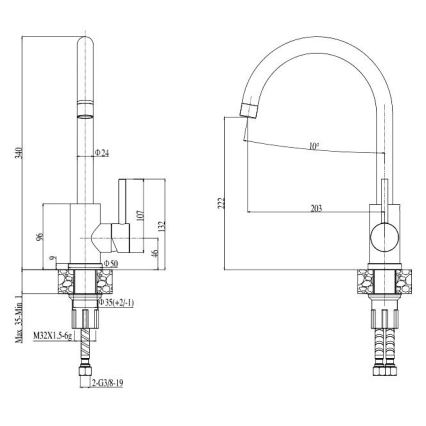 ALVEUS SETA737 - Kitchen sink CORTINA 50x45 cm + sink mixer with flexible spout TONIA 29,5 cm granite/matte black