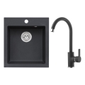 ALVEUS SETA737 - Kitchen sink CORTINA 50x45 cm + sink mixer with flexible spout TONIA 29,5 cm granite/matte black