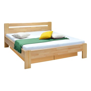 AMARA solid beech double bed with slatted base and storage, 180x200 cm