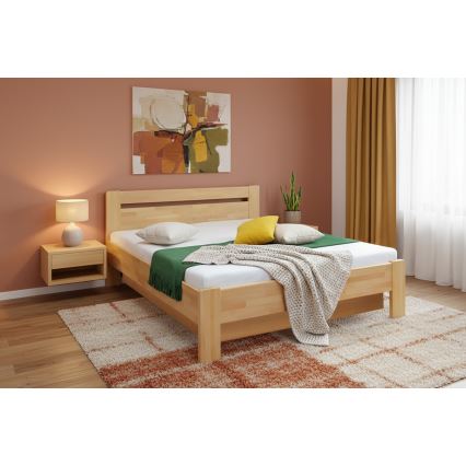 AMARA solid beech double bed with slatted base and storage, 180x200 cm